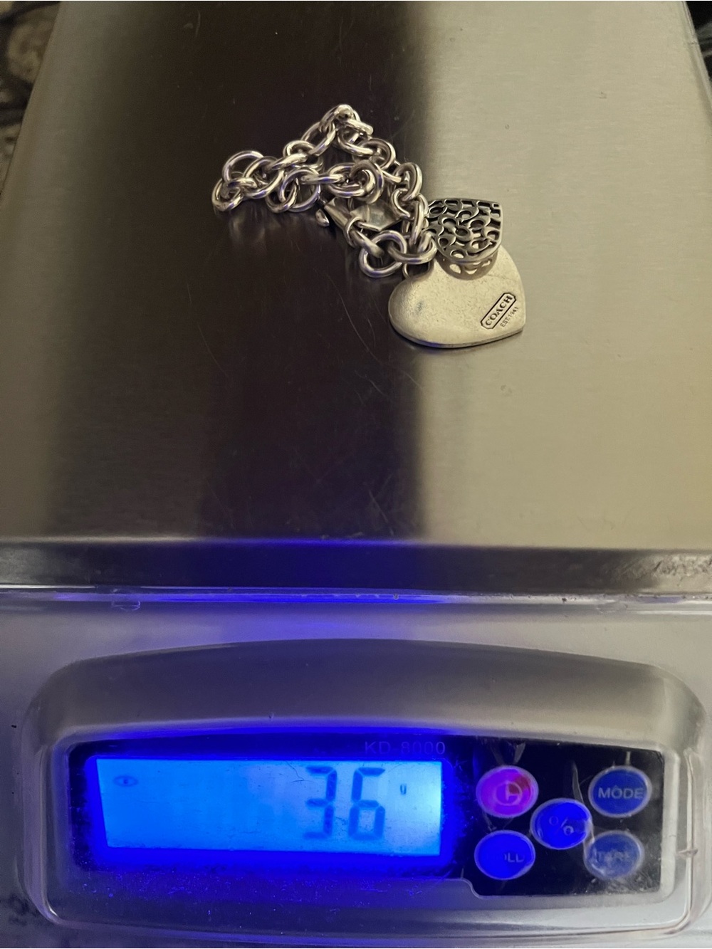 COACH Sterling Silver Double Heart 925 Bracelet with dog leash clasp 36 Grams - Picture 12 of 13